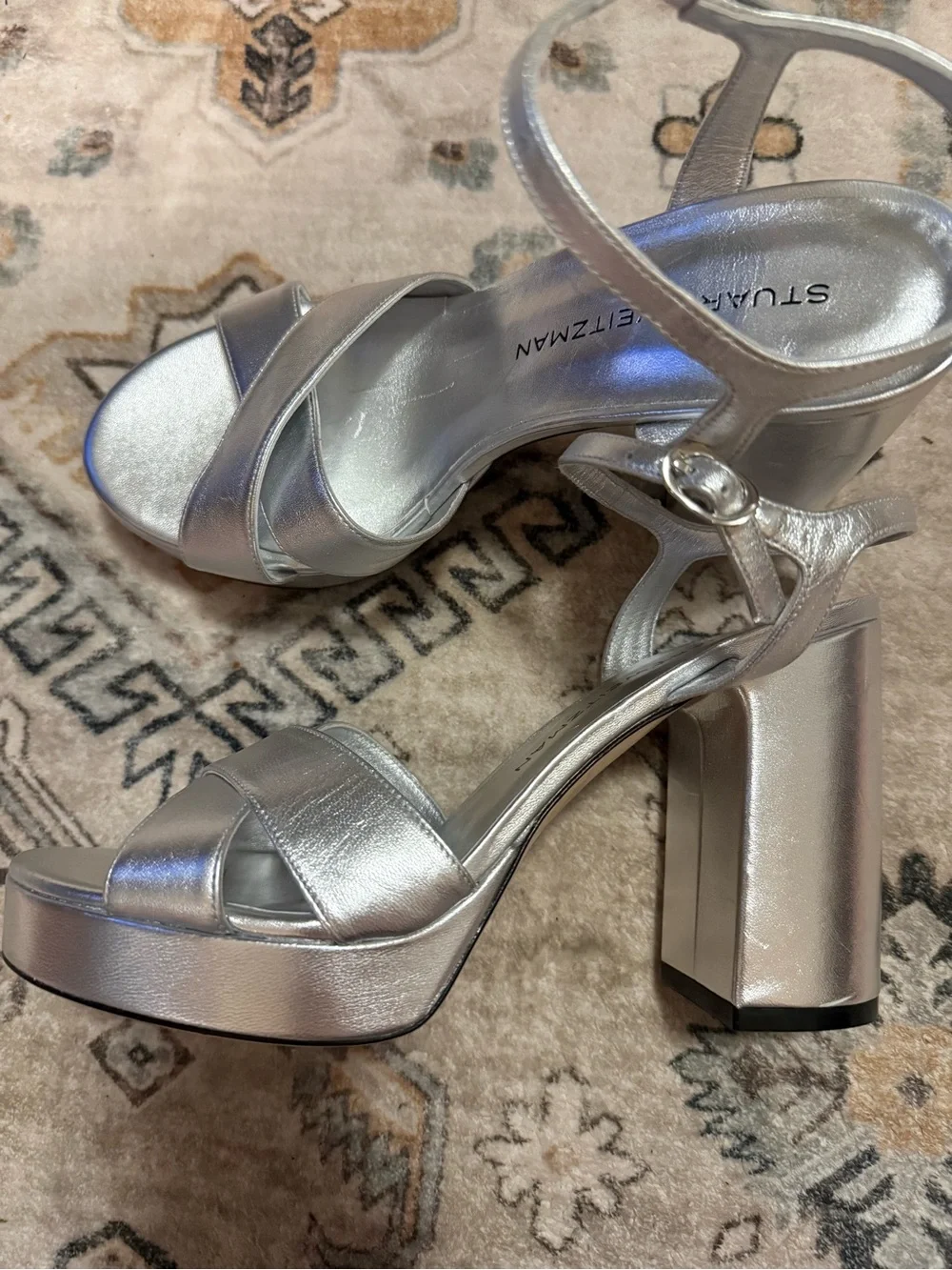 STUART WEITZMAN DAYNA 100MM METALLIC LEATHER PLATFORM 9